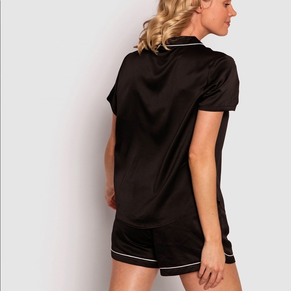 Liquid Satin Short PJ Set - Black/White - Picture 2 of 3